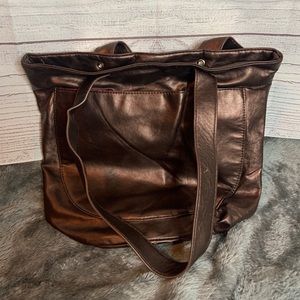 Brown Metallic Red Interior Small Tote Bag